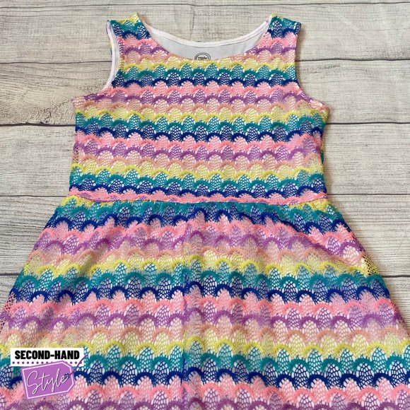 Wonder Nation Girls SzXL Sleeveless High-Low Rainbow Crochet Lined Dress - Picture 2 of 3